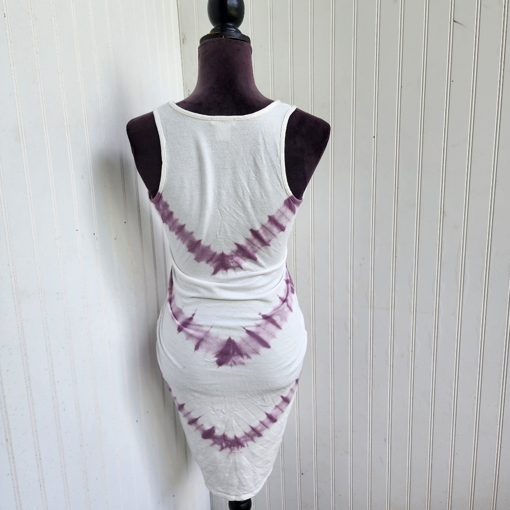 VENUS Women's Tie Dye Ruched Lounge Dress White & Purple Cotton Blend XS - Picture 7 of 16